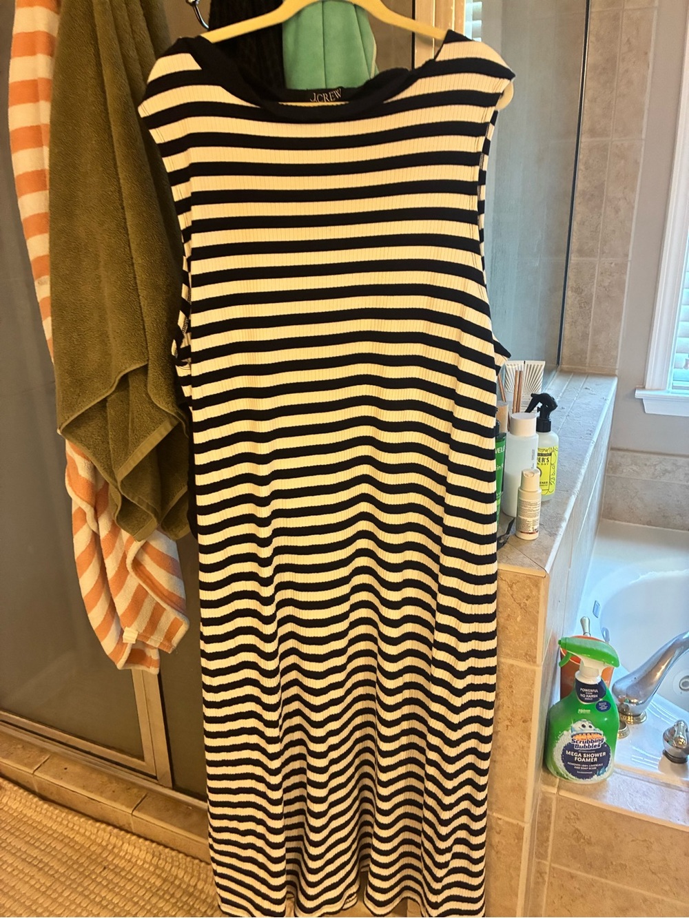 J. Crew Black and White Striped Sleeveless Maxi Dress